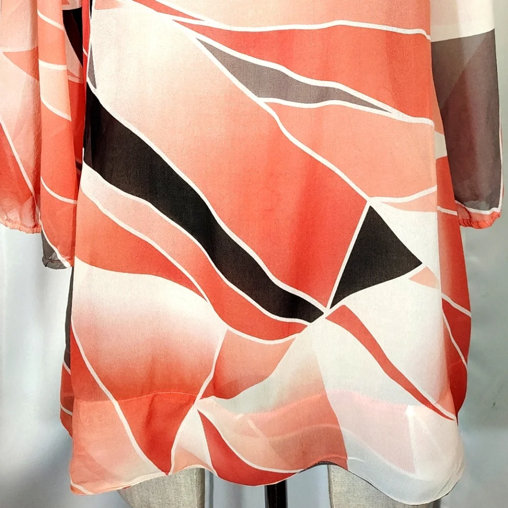 Banana Republic Silk Blouse,Women Triangled Orange/White/Gray/Black,3/4 Sleeve,S - Picture 4 of 10
